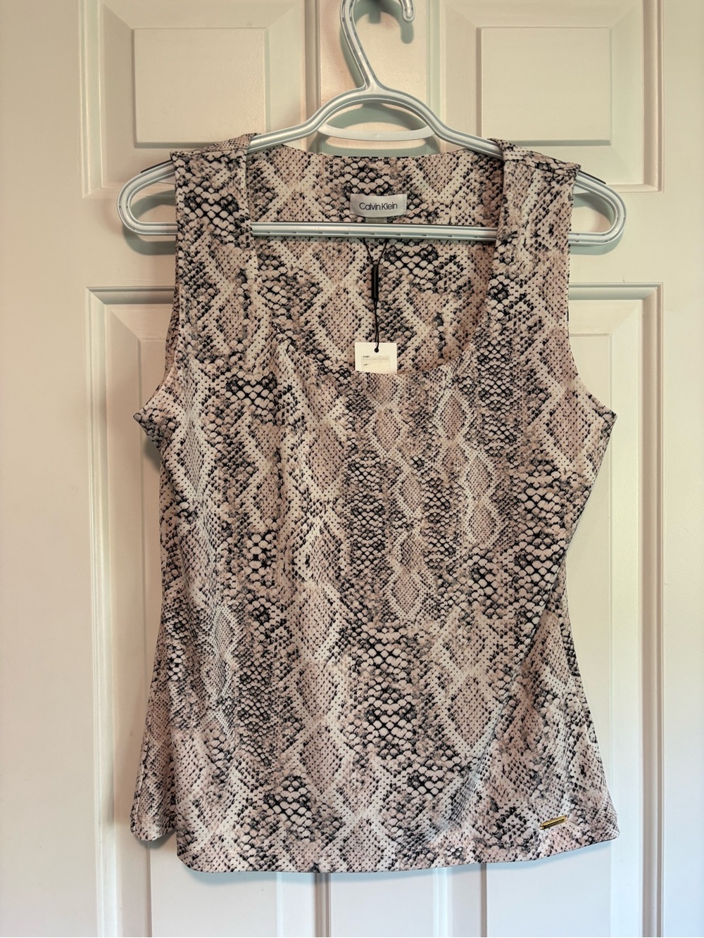 Calvin Klein Snake Print Sleeveless Tank Top - Beige & Black
